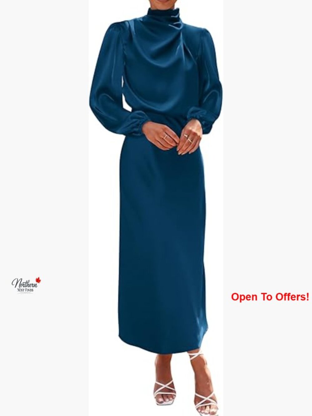 Mock Neck Satin Maxi Dress Long Sleeve Formal Cocktail Wedding Party